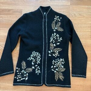 Coldwater Creek Black Sweater with Floral Embroidery